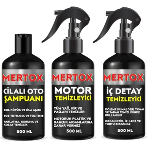 Otomobil Araç Araba Oto Temizlik Seti Ürünleri Oto Şampuanı+Motor+Iç Detay Temizleyici 3X500ML Malzemeleri