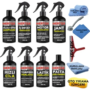 Otomobil Araç Araba Oto Temizlik Bakım Ürünleri Seti 8X500ML (Şampuan+Iç Detay+Motor+Hızlı Cila+Torpido+Lastik+Jant+Pasta