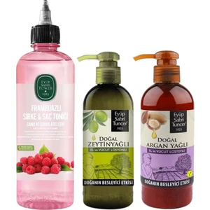 Frambuazlı Sirke & Saç Toniği 500  ml, Zeytinyağlı Vücut Losyonu ve Argan Yağlı Vücut Losyonu