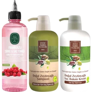 Frambuazlı Sirke & Saç Toniği 500  ml x Zeytinyağlı Saç Krem 600  ml x Zeytinyağlı Şampuan 600  ml