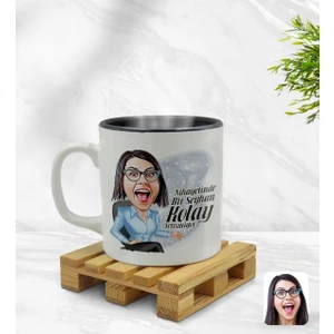 Kişiye Özel Kadın Nihayetinde Karikatürlü Içi Siyah Renkli Kupa Bardak Model 2