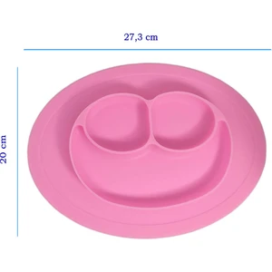 Kaymaz Silikon Mama Tabağı, Silikon Bölmeli Mama Tabağı, Altı Kaymaz Mama Tabak (Gülen Yüz Figürlü)
