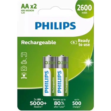 Philips 2li Şarj Edilebilir AA Kalem Pil