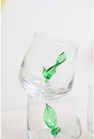 Alven Art 6'lı Yaprak Figürlü Kahve Yanı Su Bardağı Takımı