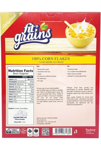 Fit Grains Şekersiz Corn Flakes Mısır Gevreği 300 gr 2 Adet