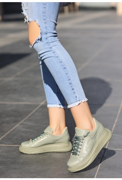 Ento Mint Yeşili Cilt Bağcıklı Spor Ayakkabı