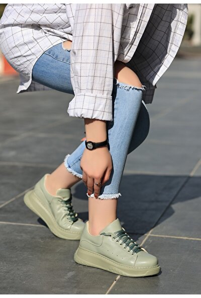 Ento Mint Yeşili Cilt Bağcıklı Spor Ayakkabı