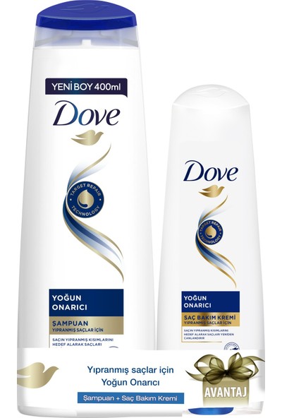 Dove Saç Bakım Şampuanı Yoğun Onarıcı Yıpranmış Saçlar Için 400 ml + Saç Bakım Kremi 200 ml