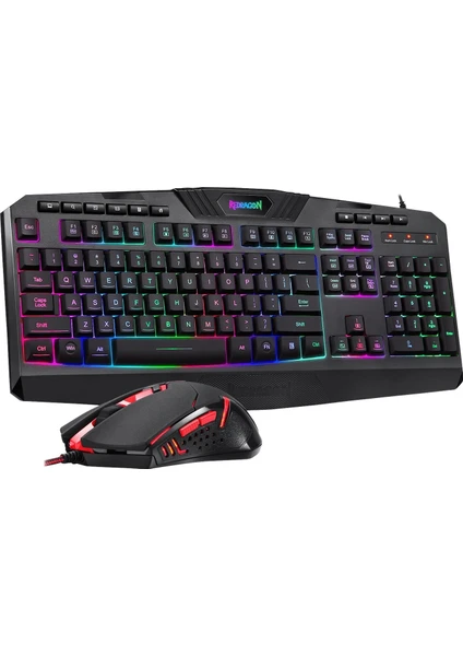 S101-3 Kablolu Türkçe Q Rgb Oyuncu Klavyesi ve Arkadan Aydınlatmalı Kırmızı Mouse / Oyuncu Klavye Mouse Seti Siyah Redragon S101-3