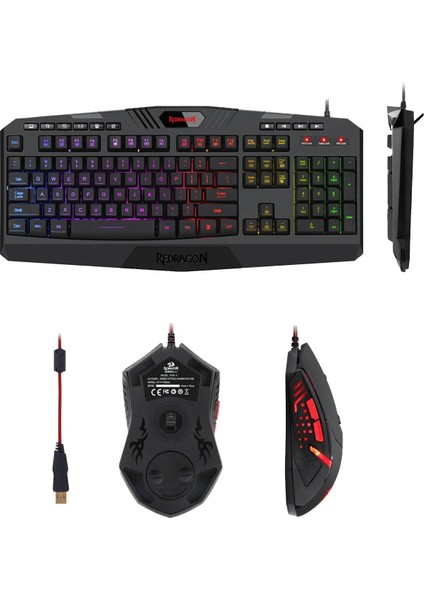 S101-3 Kablolu Türkçe Q Rgb Oyuncu Klavyesi ve Arkadan Aydınlatmalı Kırmızı Mouse / Oyuncu Klavye Mouse Seti Siyah Redragon S101-3