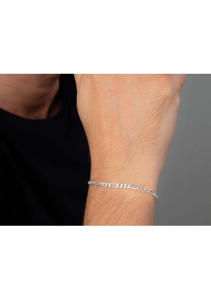 925 Ayar Gümüş Erkek Figaro Klipsli Zincir Bileklik