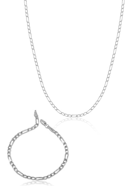 925 Ayar Gümüş Figaro Kolye Bileklik Seti Erkek Kadın Klipsli fiyatları