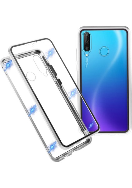Kapsamlı Manyetik Kapalı Tasarım Metal Çerçevesi + Huawei P30 Lite Için Çift Taraflı Ultra Açık Temsil Edilmiş Cam Telefon Kabuğu - Mor (Yurt Dışından)