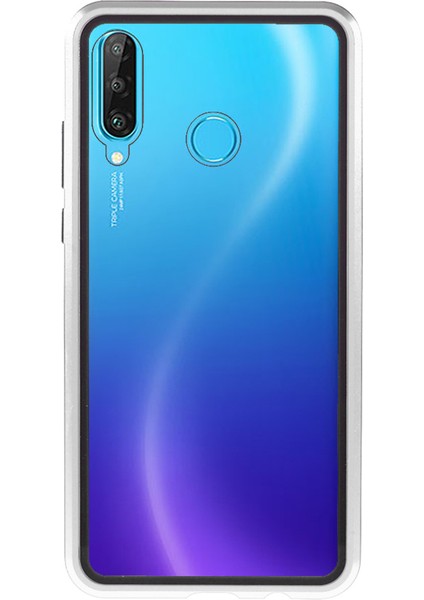Kapsamlı Manyetik Kapalı Tasarım Metal Çerçevesi + Huawei P30 Lite Için Çift Taraflı Ultra Açık Temsil Edilmiş Cam Telefon Kabuğu - Mor (Yurt Dışından)