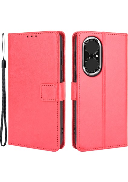 P50 Pro Için Bölünmüş Deri Çılgın At Doku Cüzdan Tasarım Telefon Kılıfı Kabuğu - Altın (Yurt Dışından)