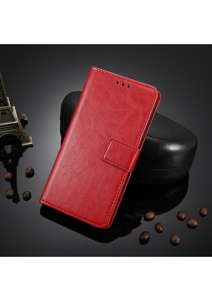 P50 Pro Için Bölünmüş Deri Çılgın At Doku Cüzdan Tasarım Telefon Kılıfı Kabuğu - Altın (Yurt Dışından)