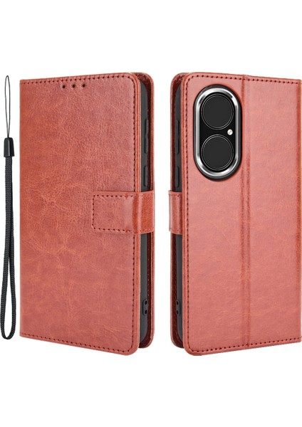 P50 Pro Için Bölünmüş Deri Çılgın At Doku Cüzdan Tasarım Telefon Kılıfı Kabuğu - Altın (Yurt Dışından)