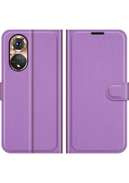 Flip Tam Koruyucu Litchi Cilt Deri Cüzdan Telefon Standı Kasa Kapağı Onur 50 - Mor (Yurt Dışından)