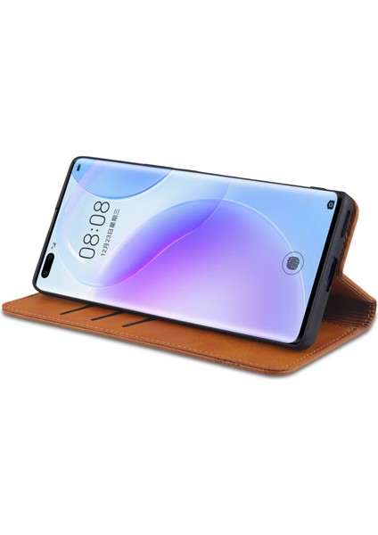 Otomatik Absorbed Manyetik Stand Flip Book Cover Honor 50 Pro Için Şok Geçirmez Koruma Kılıfı / Huawei Nova 9 Pro - Kahve (Yurt Dışından)