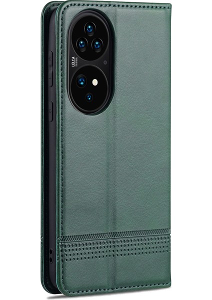 Pu Deri Flip Kitap Şok Geçirmez Huawei P50 Pro - Kahve (Yurt Dışından)