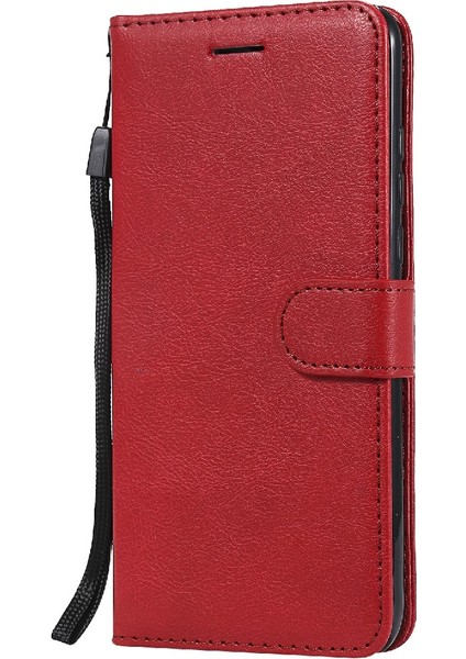 Deri Serisi-2 Düz Renkli Pu Deri Telefon Kılıfı Cüzdan Stand Kapağı Huawei P30 Lite Için Kayış / Nova 4e - Kırmızı (Yurt Dışından) fiyatları