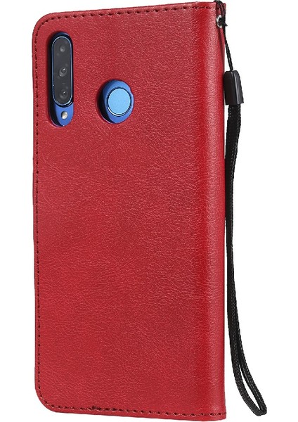Deri Serisi-2 Düz Renkli Pu Deri Telefon Kılıfı Cüzdan Stand Kapağı Huawei P30 Lite Için Kayış / Nova 4e - Kırmızı (Yurt Dışından) modelleri
