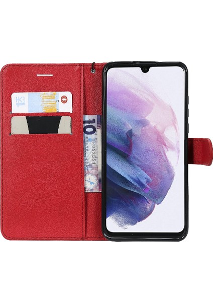 Deri Serisi-2 Düz Renkli Pu Deri Telefon Kılıfı Cüzdan Stand Kapağı Huawei P30 Lite Için Kayış / Nova 4e - Kırmızı (Yurt Dışından) fırsatları