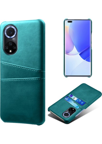 Çift Kart Yuvaları Tasarım Telefon Kapağı Pu Deri + Pc Huawei Nova 9 Için Zor Kılıf / Onur 50 - Yeşil (Yurt Dışından)
