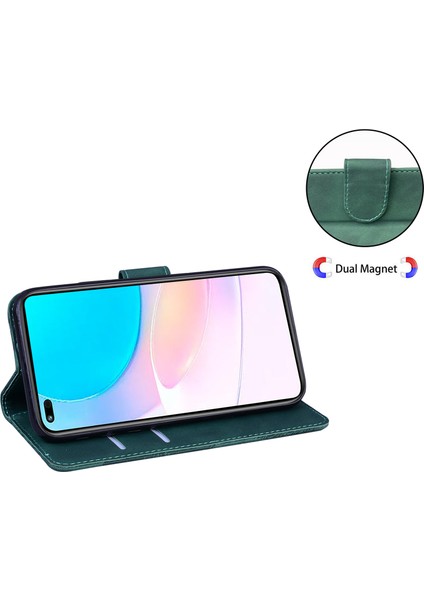 Baskı Stand Cüzdan Tasarım Huawei Nova 8i Için Cilt Dokunma Deri Telefon Kapağı/onur 50 Lite - Yeşil (Yurt Dışından)