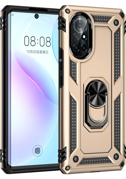 Ring Tutucu Kickstand Pc + Tpu Çift Katmanlı Hibrit Telefon Kapağı Huawei Nova 8 5g Için Yerleşik Metal Sayfalı - Altın Gül (Yurt Dışından)