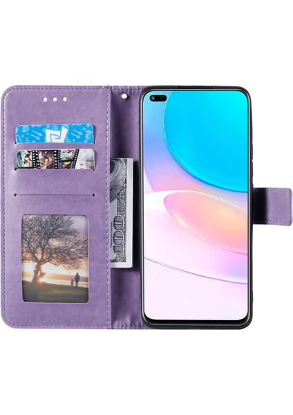 Mandala Çiçek Tam Koruma Pu Deri + Yumuşak Tpu Stand Cüzdan Telefon Kılıfı Huawei Nova 8i Için Kayış - Mor (Yurt Dışından) fırsatları