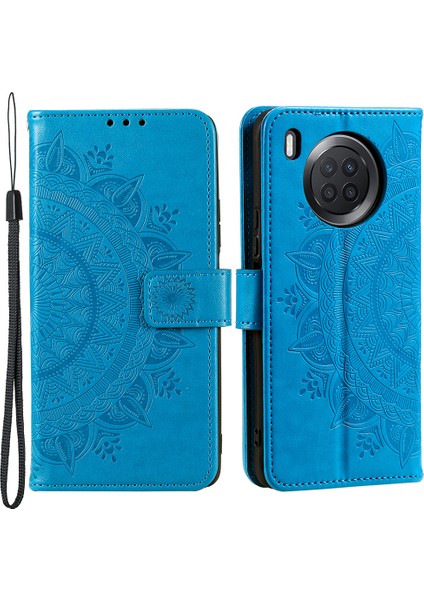 Mandala Çiçek Tam Koruma Pu Deri + Yumuşak Tpu Stand Cüzdan Telefon Kılıfı Huawei Nova 8i Için Kayış - Mor (Yurt Dışından)