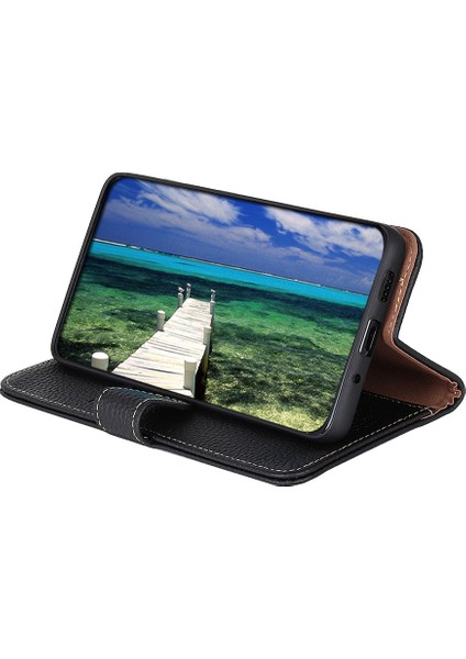 Litchi Doku Orijinal Deri Cüzdan Folio Flip Cover Manyetik Kapatma Stand Telefon Kılıfı Onur 60 - Kırmızı (Yurt Dışından)