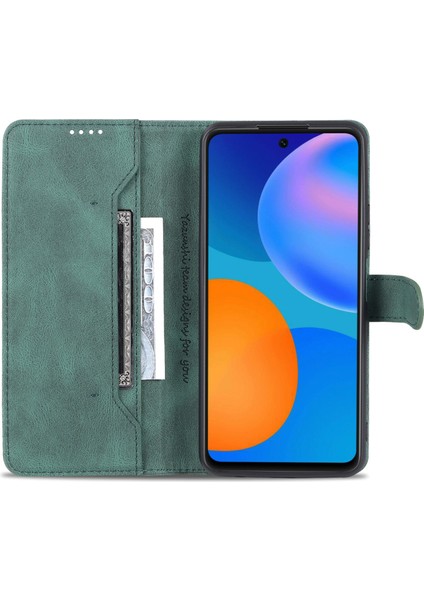 Telefon Kapağı Manyetik Kapatma Pu Deri Deri Flip Cüzdan Kılıf Stand Standı Huawei P Smart 2021 / Huawei Y7A - Kırmızı (Yurt Dışından)