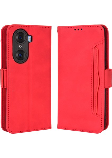Için 60 Çoklu Kart Yuvası Akıllı Telefon Kılıfı Cüzdan Stand Pu Deri Manyetik Flip Telefon Kapağı - Kırmızı (Yurt Dışından)