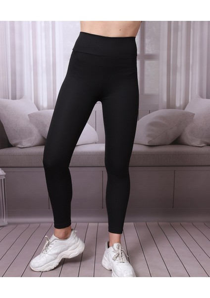 Kadın Siyah Yüksek Bel Fitilli Dayanıklı Örme Kumaş Toparlayıcı Spor Tayt Slf1396 fiyatları
