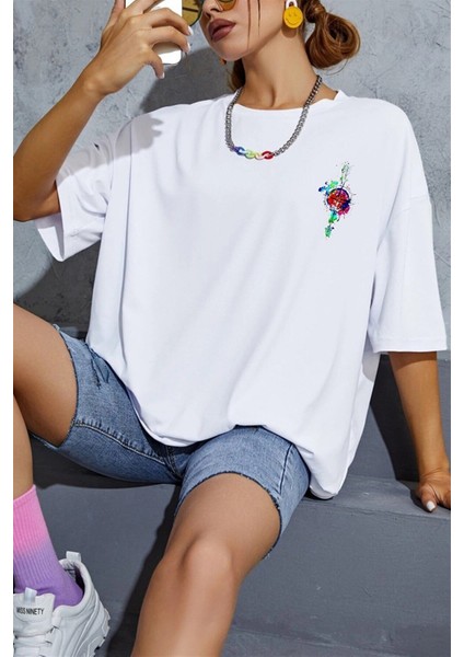 Renkli Ok Baskı Oversize T-Shirt TYC00431996272