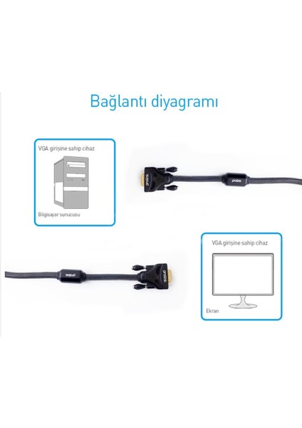 Prolink PR-V001 1.5 Metre VGA Kablo, Emı Filtreli Altın Uç Örgülü VGA Kablo