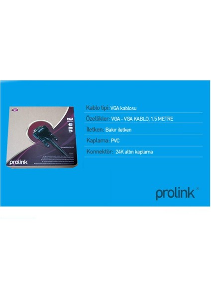 Prolink PR-V001 1.5 Metre VGA Kablo, Emı Filtreli Altın Uç Örgülü VGA Kablo