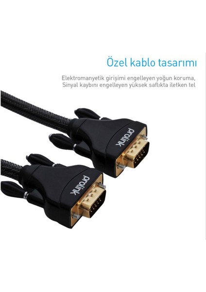 Prolink PR-V001 1.5 Metre VGA Kablo, Emı Filtreli Altın Uç Örgülü VGA Kablo