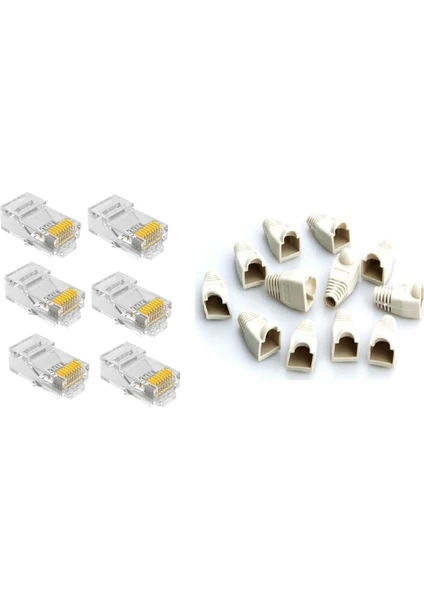 SpeedUF 50 Adet Yeni Nesil Delikli RJ45 Cat5 Cat6 Jak + 50 Adet Cover Kılıf