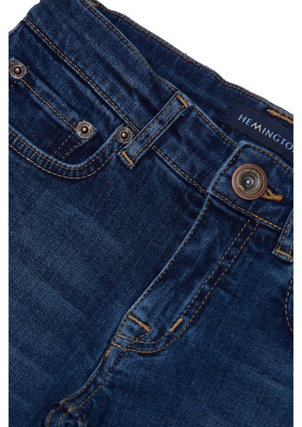 Lacivert Taşlanmış Denim Çocuk Pantolon