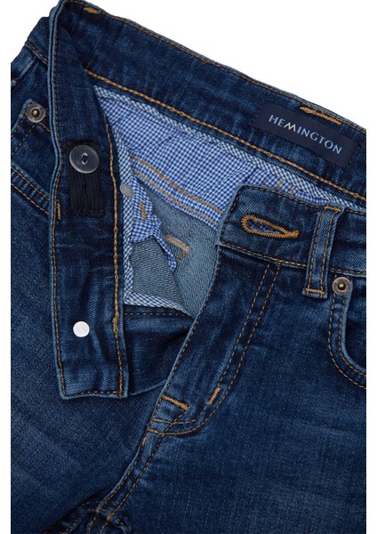 Lacivert Taşlanmış Denim Çocuk Pantolon