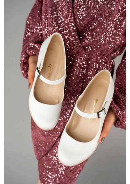 Dolgu Taban Bilekten Tokalı Beyaz Irm Cilt Ayakkabı indirimleri