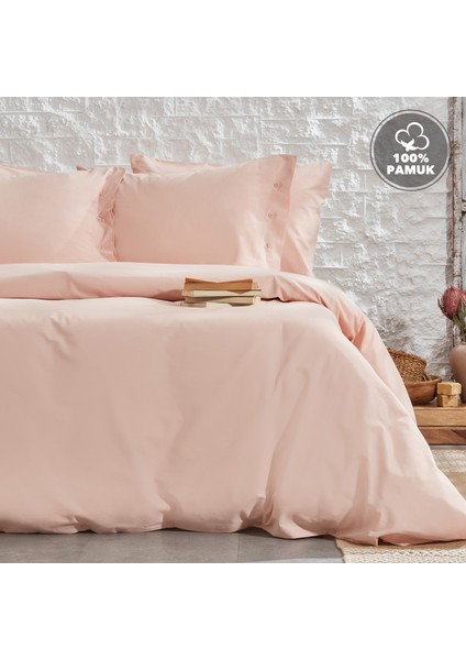 Bedding Plain Tek Kişilik Ranforce Yıkamalı Nevresim Takımı - Blush