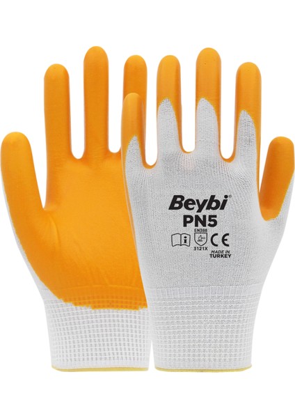 Pn5 Sarı Polyester Örme Nitril Iş Eldiveni 12 Çift