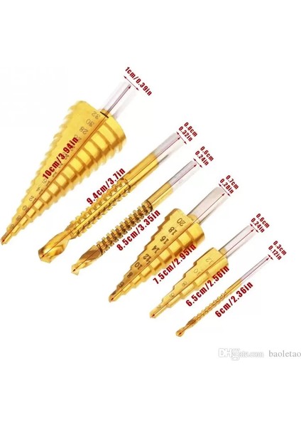 6'lı Set Paslanmaz Kademeli Matkap Ucu Saç Delme Ucu