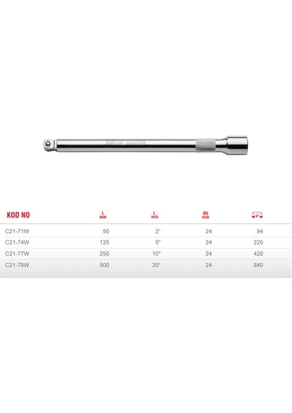 125 mm Uzatma Kolu 1/2" Bombe Başlı C21-74W
