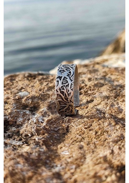 Sarmaşık Desen Gümüş Kaplama Ayarlanabilir Unisex Yüzük