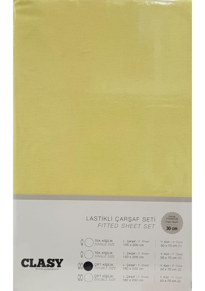 Çift Kişilik Lastikli Çarşaf Seti Sarı V1
